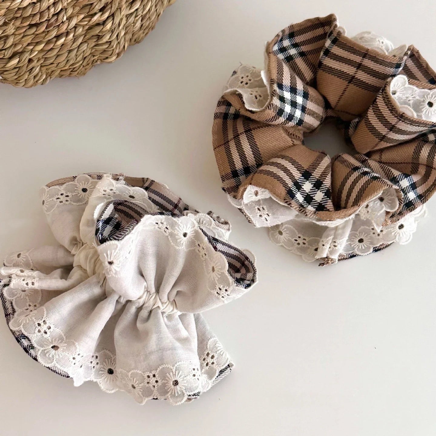 Clara Plaid Lace Scrunchie