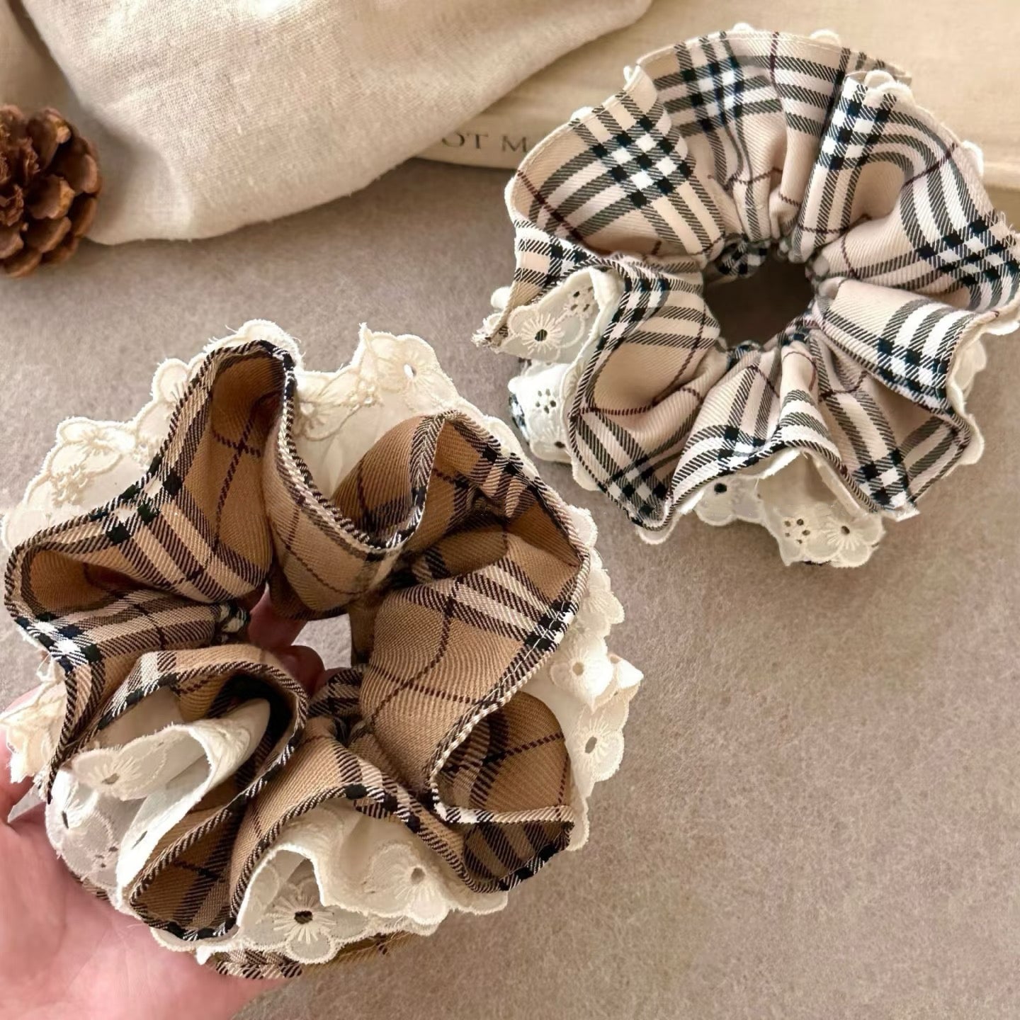Clara Plaid Lace Scrunchie