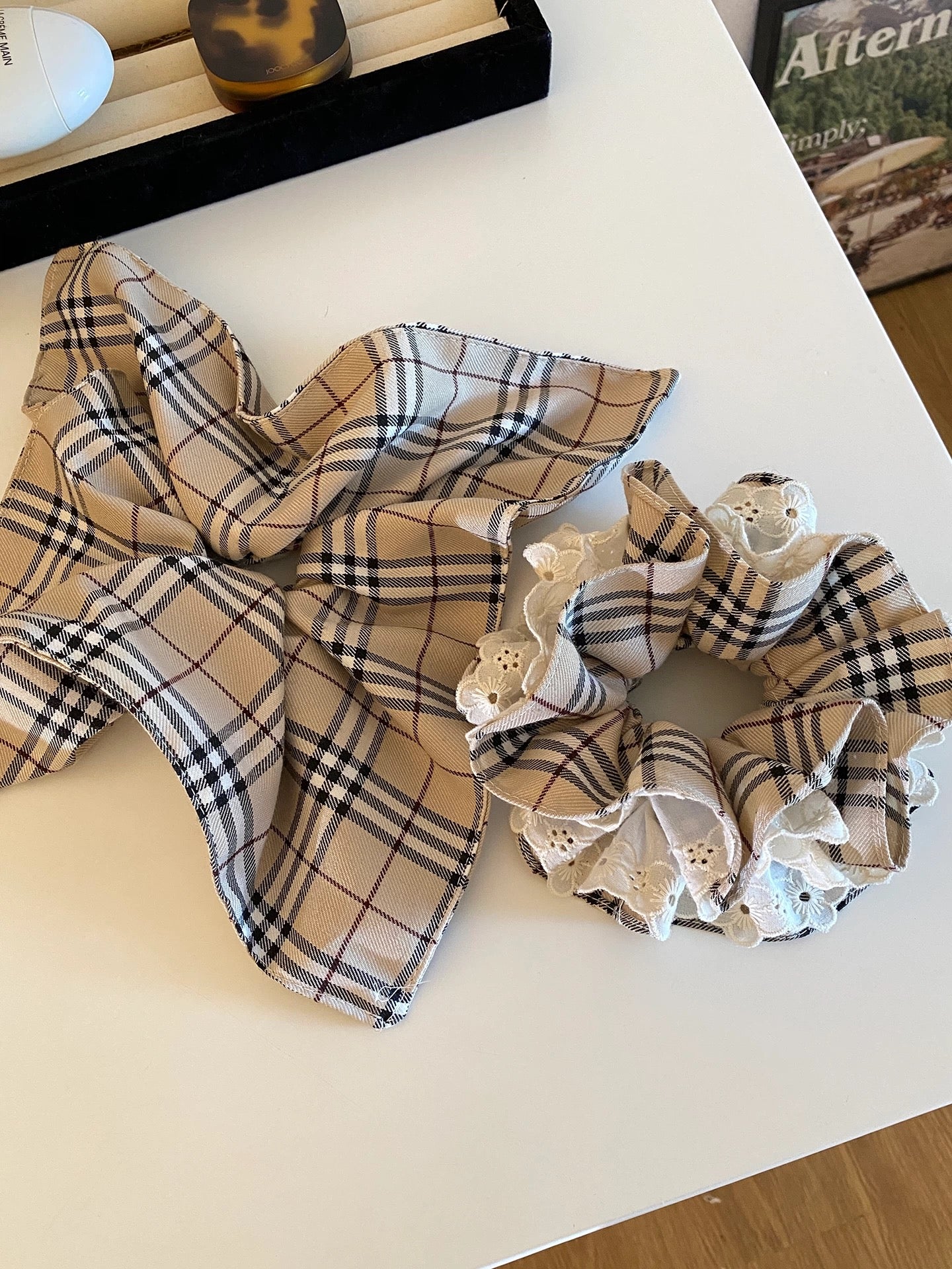 Clara Plaid Lace Scrunchie