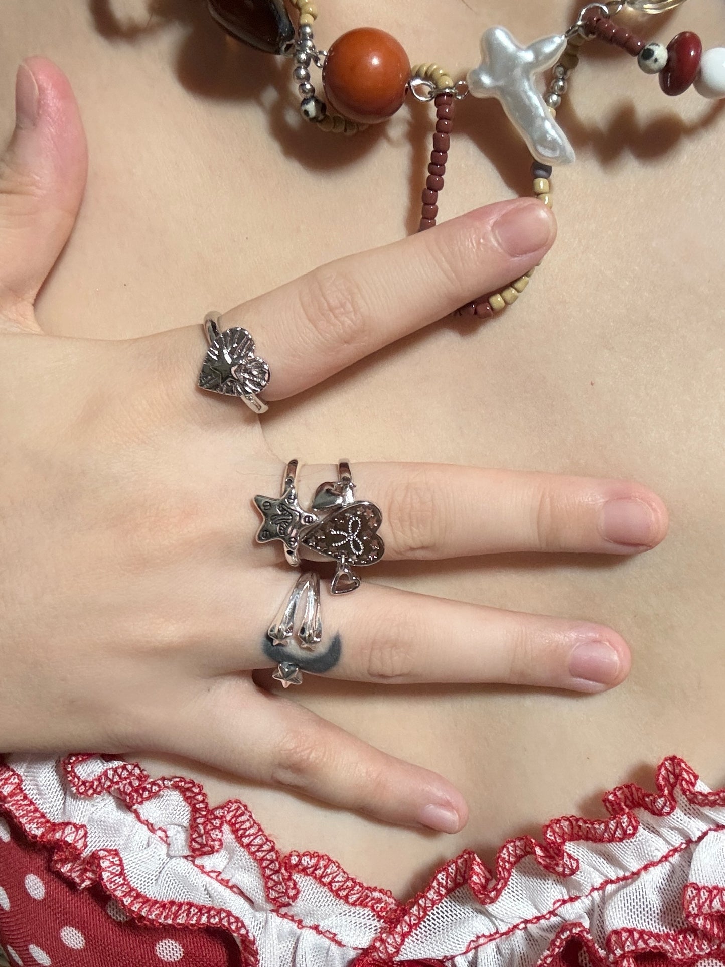 Serein Meteor Heart Star Ring Set