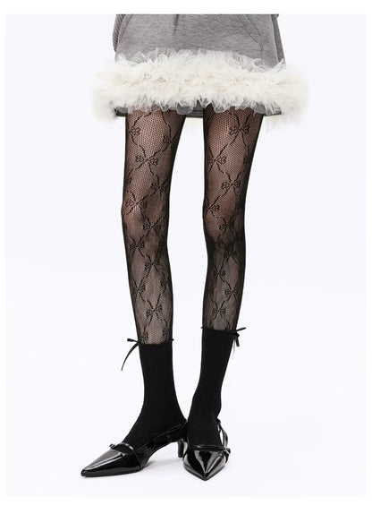 Zinnia Lace Ribbon Fishnet Tights