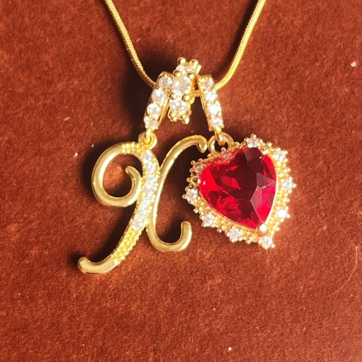 Holiday Initial Letter Heart Necklace