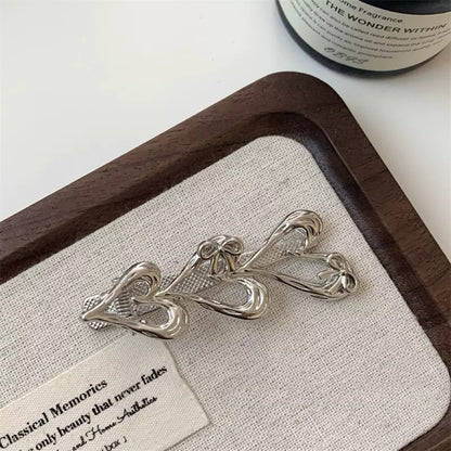 Natalie Silver Bow&Heart Clip