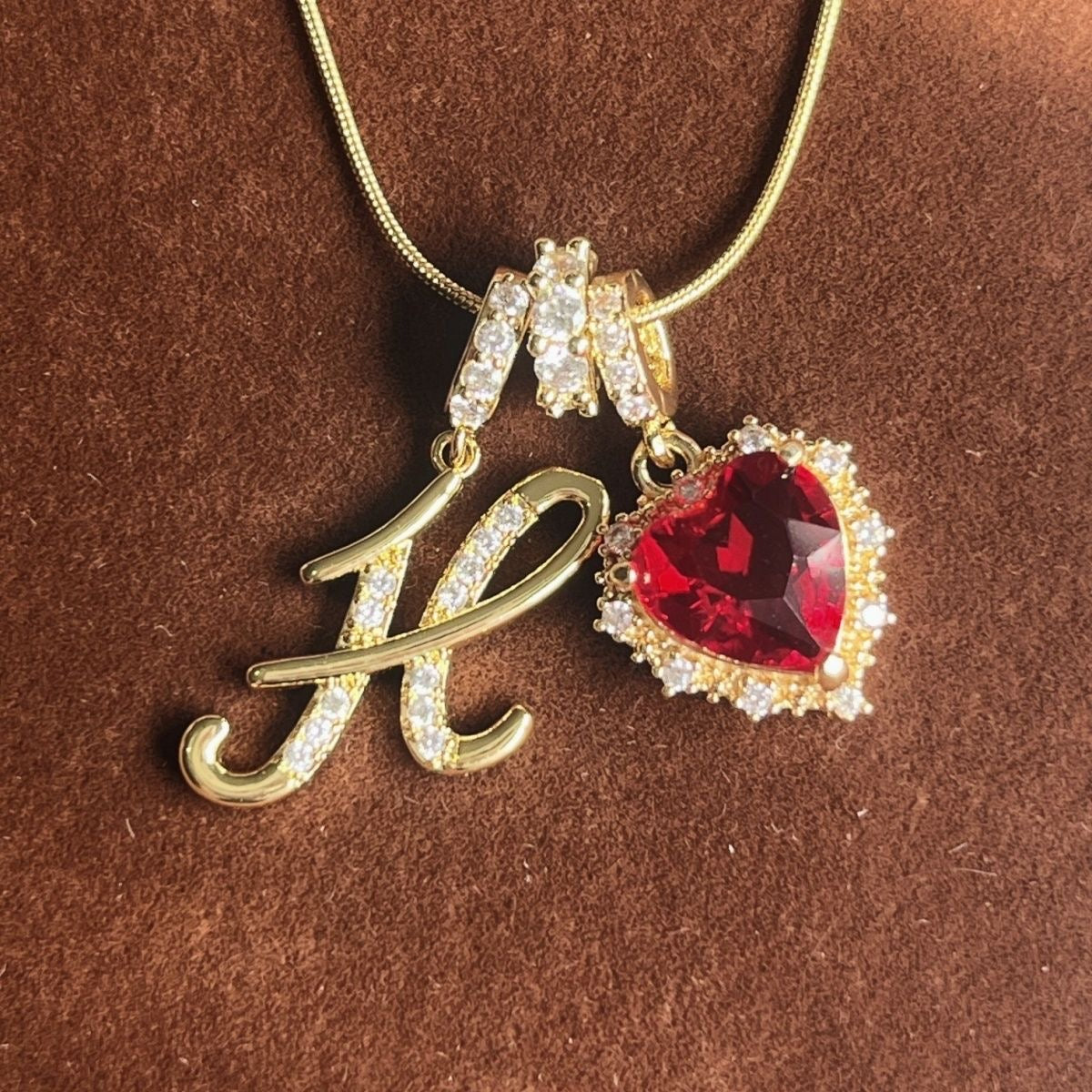 Holiday Initial Letter Heart Necklace
