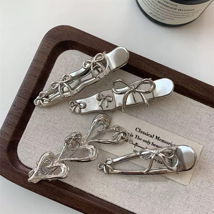 Natalie Silver Bow&Heart Clip