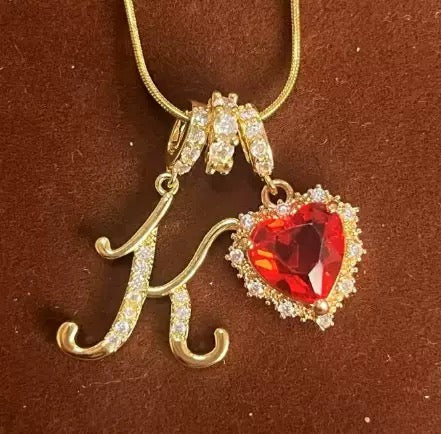 Holiday Initial Letter Heart Necklace