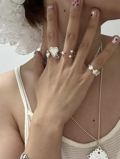 Serein Meteor Heart Star Ring Set