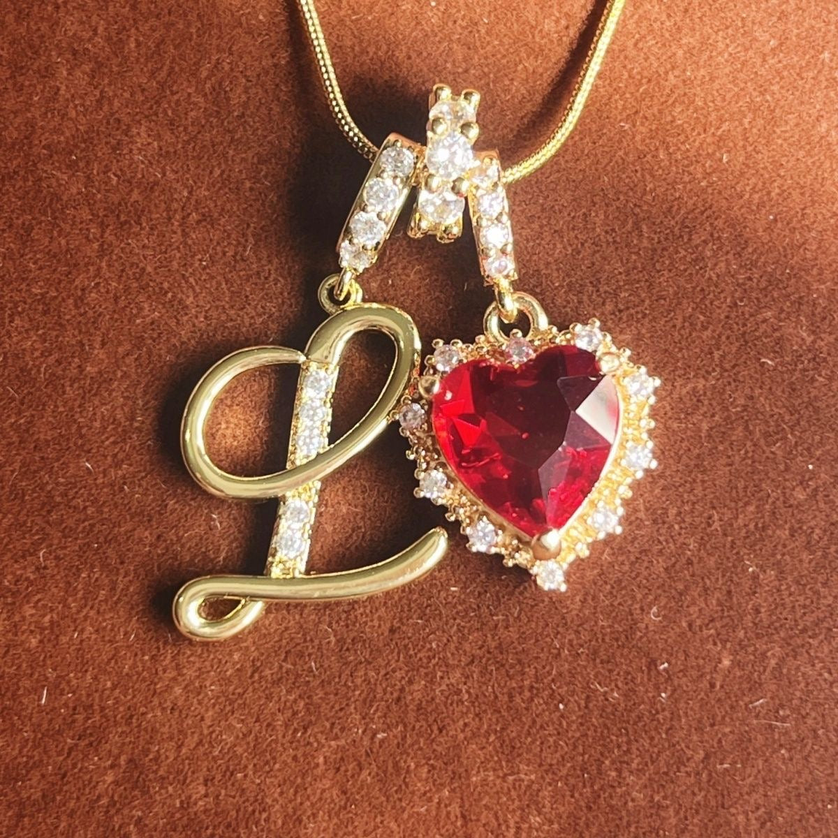Holiday Initial Letter Heart Necklace