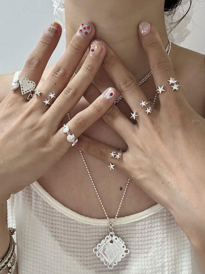 Serein Meteor Heart Star Ring Set