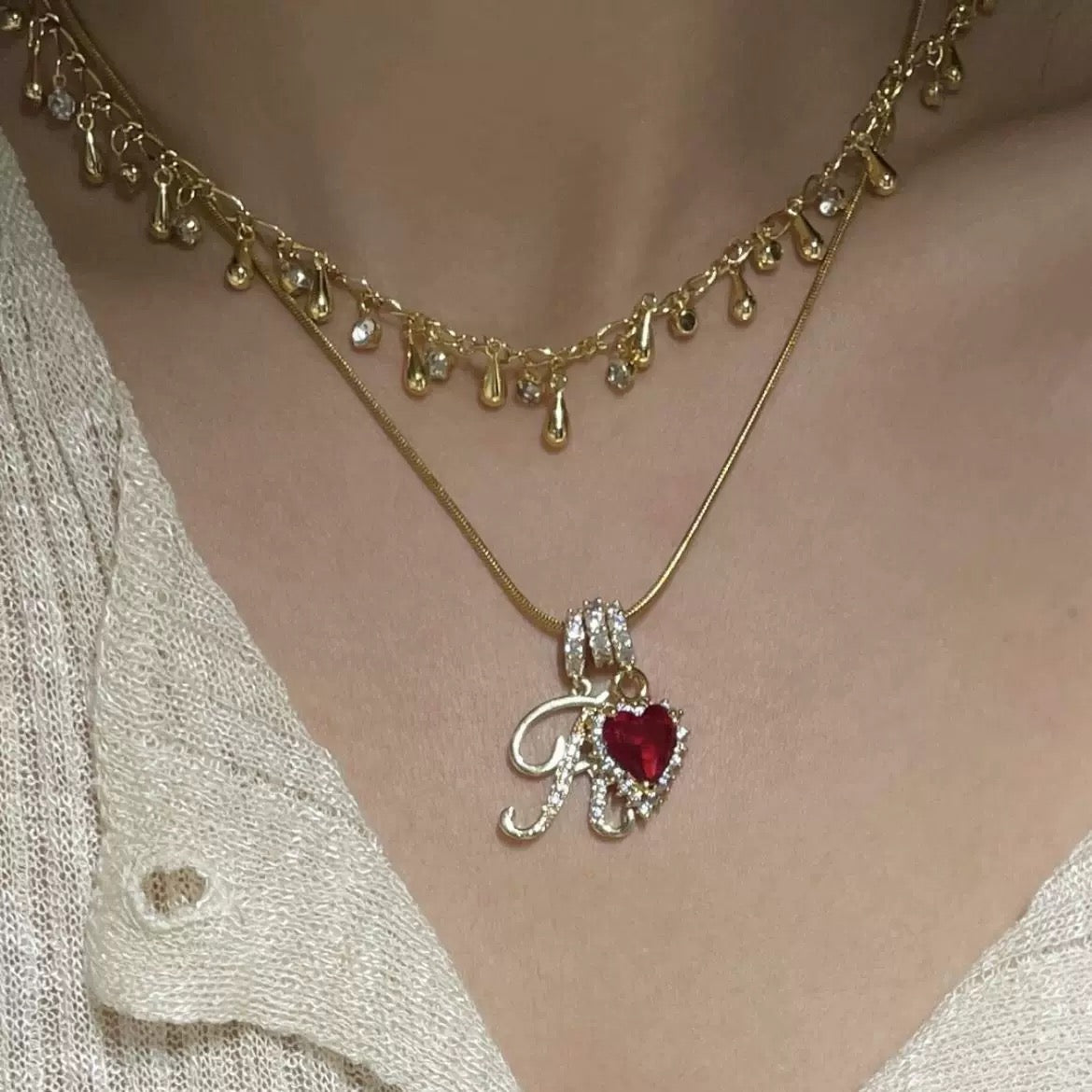Holiday Initial Letter Heart Necklace