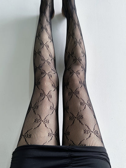Zinnia Lace Ribbon Fishnet Tights