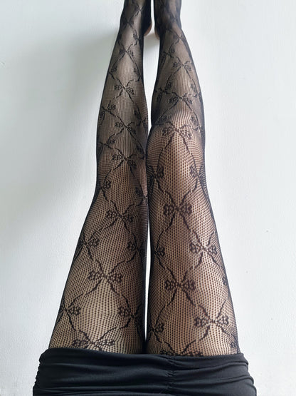 Zinnia Lace Ribbon Fishnet Tights