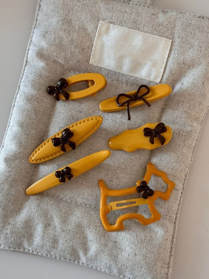 Amber Cocoa Bow Clip Set