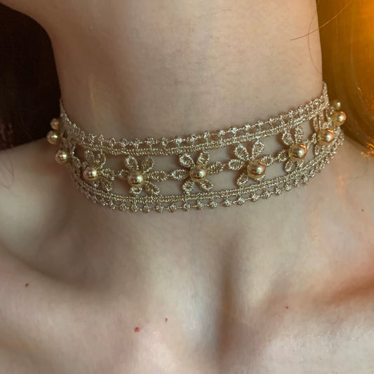 Daphne Golden Lace Petal Choker