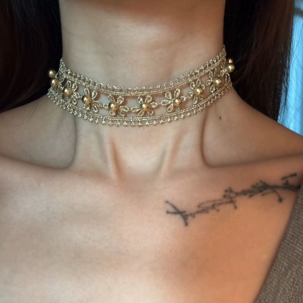 Daphne Golden Lace Petal Choker