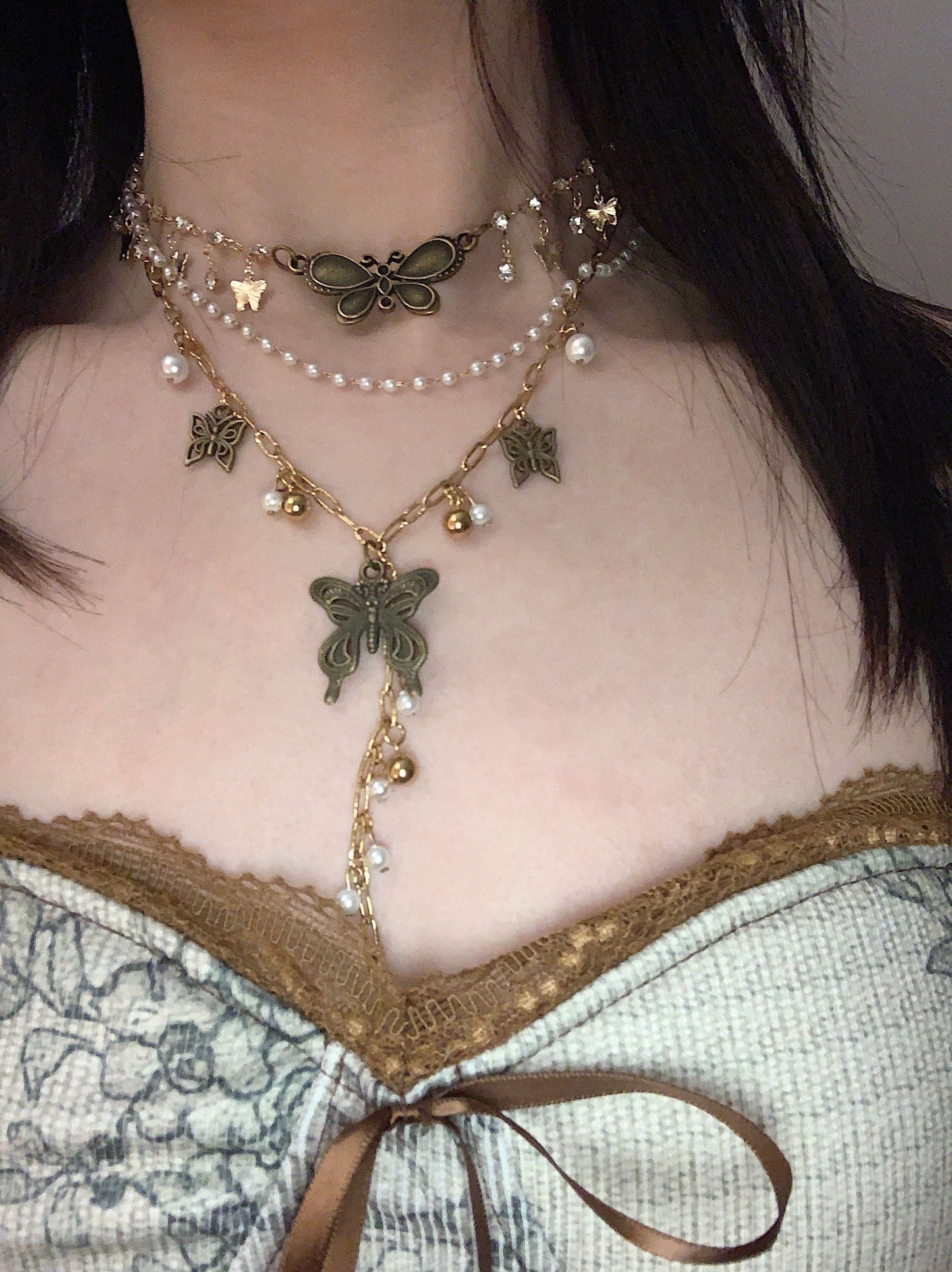 Lola Bronze Flutter Necklace Duo