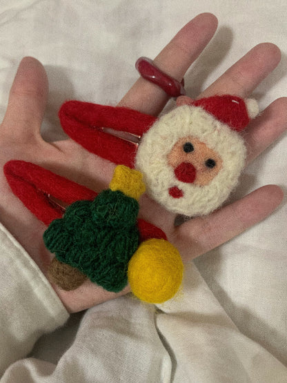 Santa Christmas Woolen Hair Clips