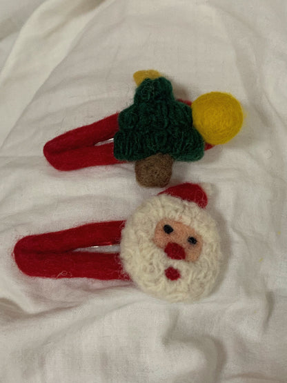 Santa Christmas Woolen Hair Clips