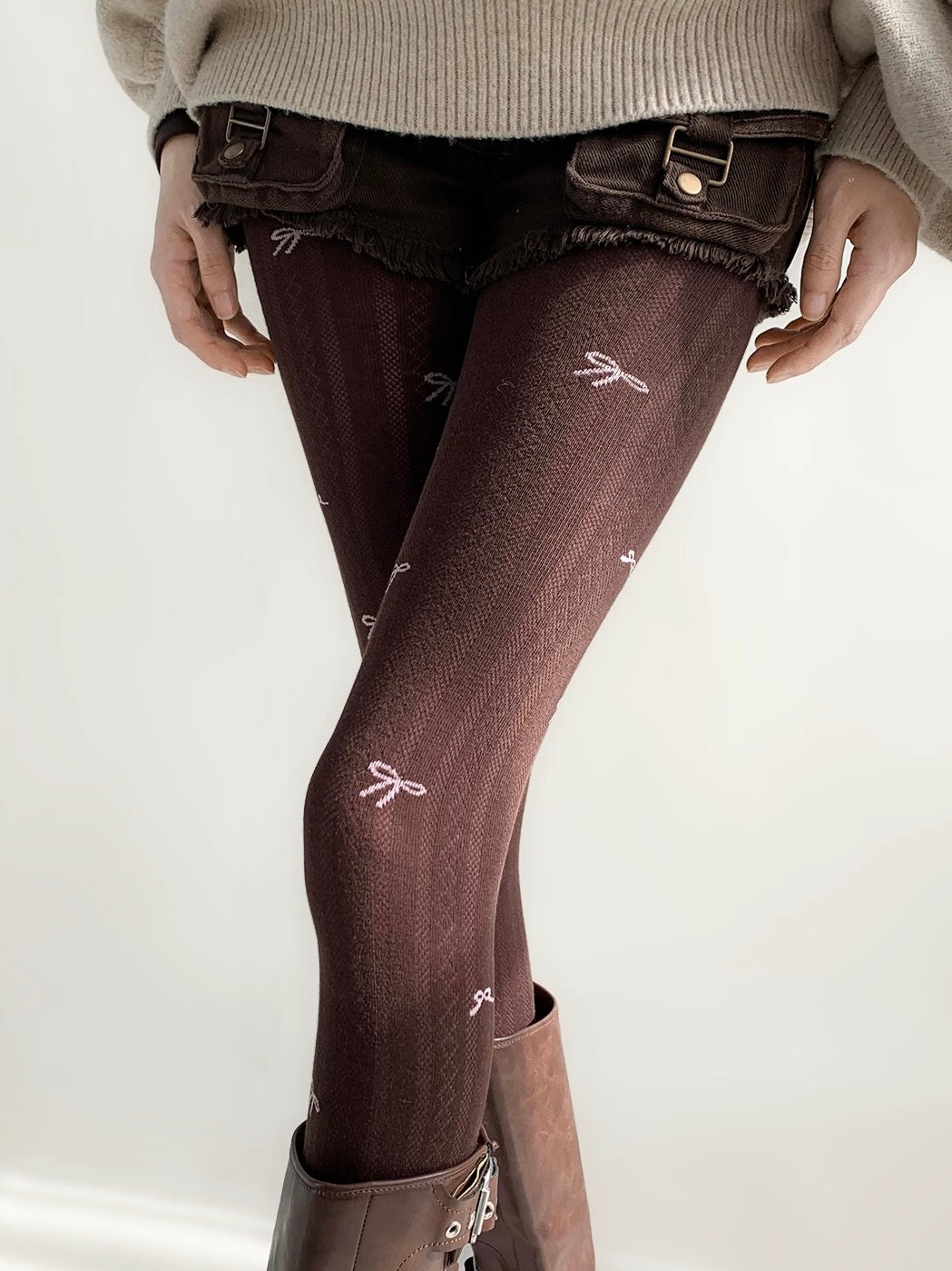 Chloe Bow Cable Knit Tights