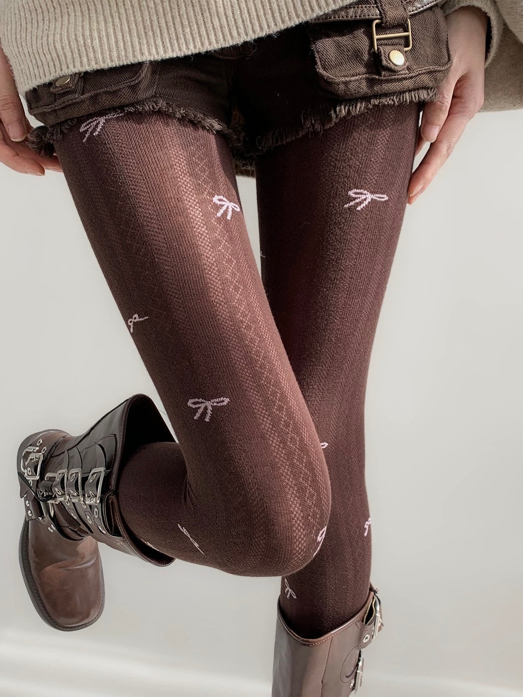 Chloe Bow Cable Knit Tights