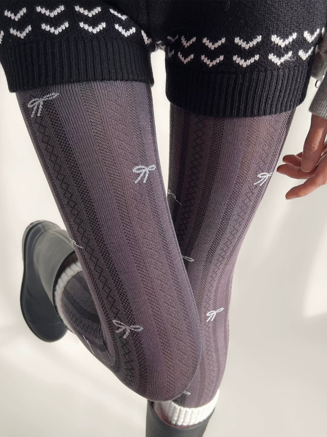 Chloe Bow Cable Knit Tights