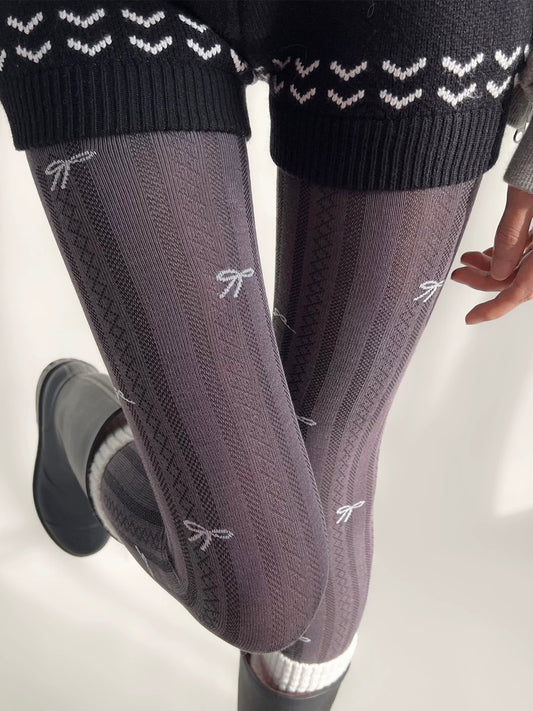 Chloe Bow Cable Knit Tights