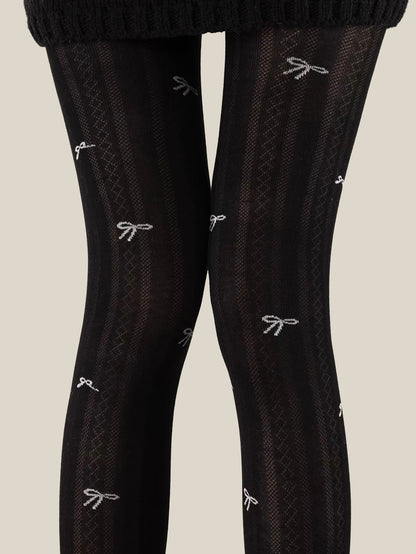 Chloe Bow Cable Knit Tights