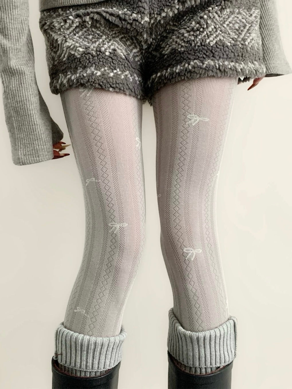 Chloe Bow Cable Knit Tights