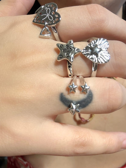 Serein Meteor Heart Star Ring Set
