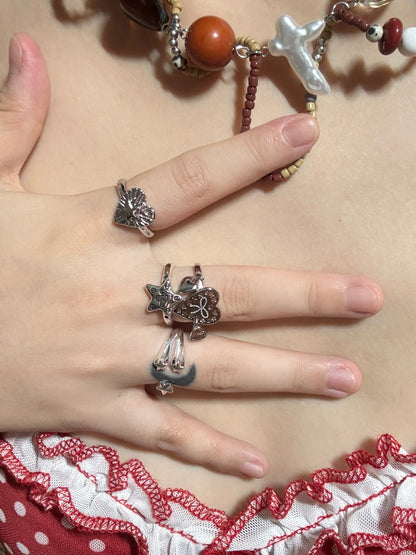 Serein Meteor Heart Star Ring Set